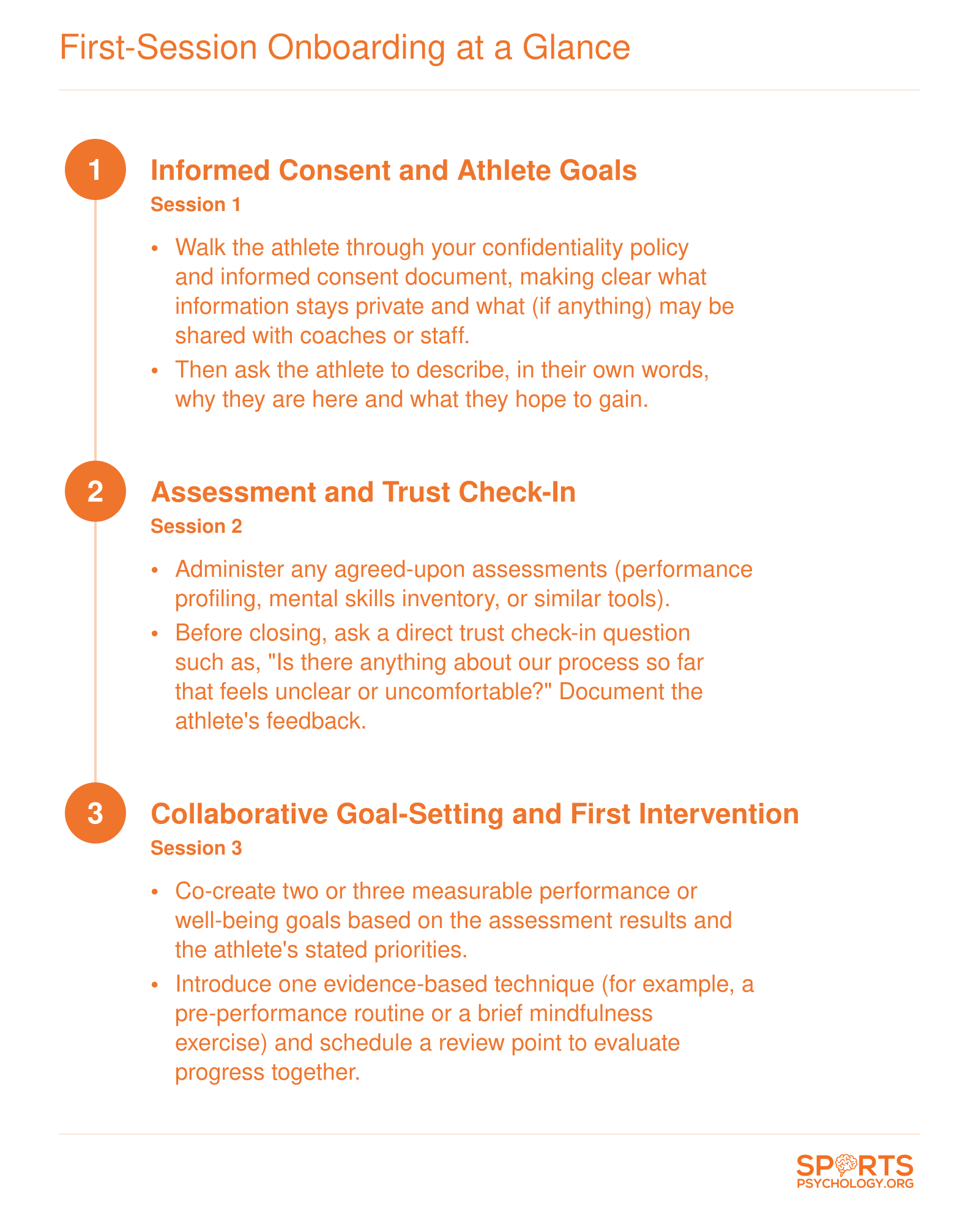 First-Session Onboarding at a Glance